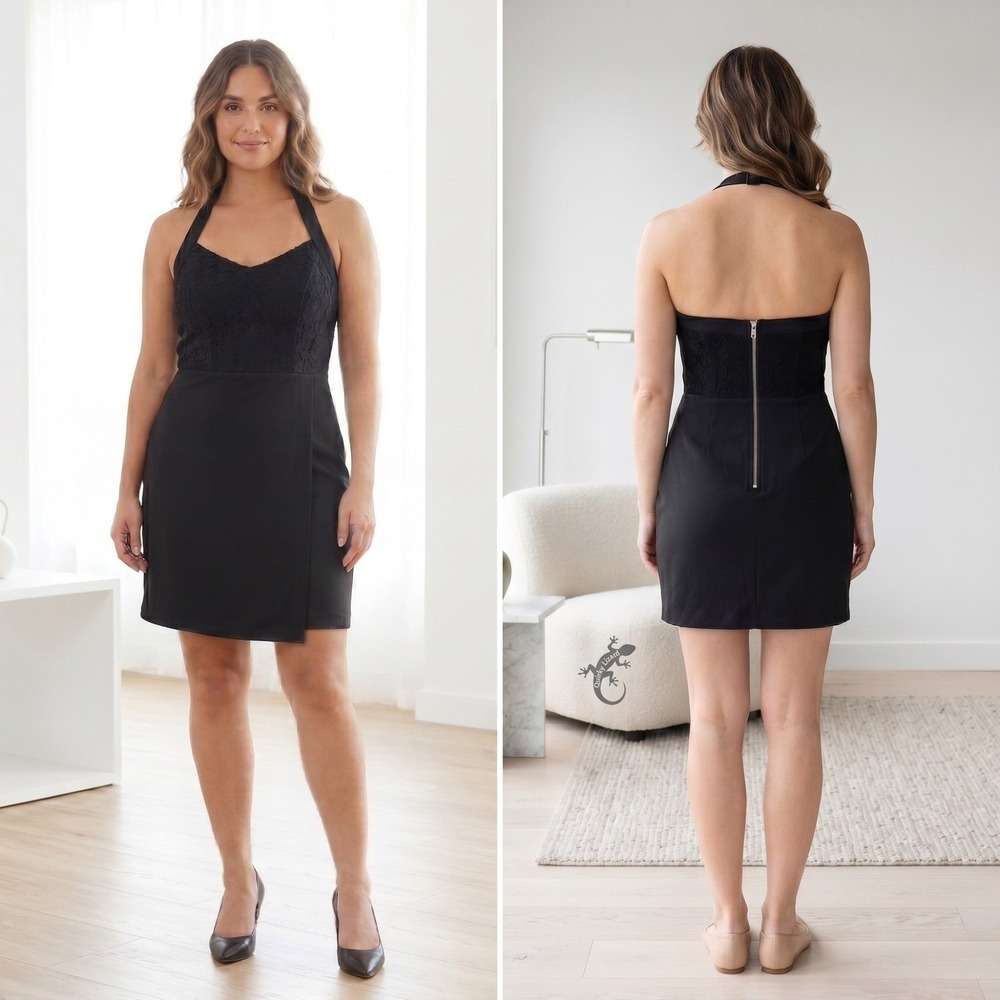 Forever 21 Lace Halter Mini Dress Women Size M Black Bodycon Cocktail Party
